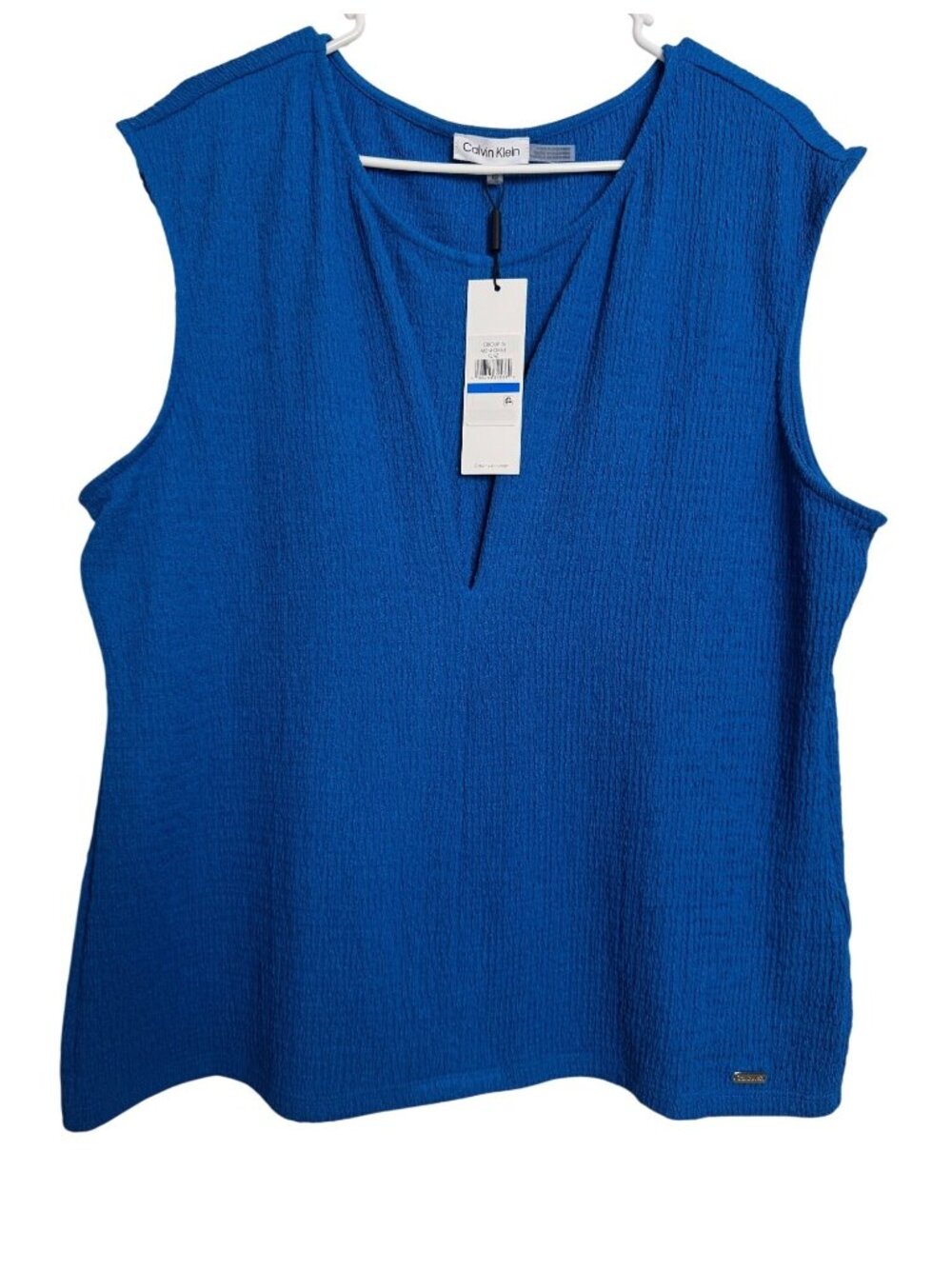 Calvin Klein Waffle Size XL Sleeveless Stretchy NWT Blue Tank Blouse